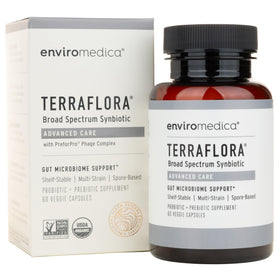 Boîte de Terraflora Advanced Care Synbiotic d'Enviromedica, contenant 60 capsules