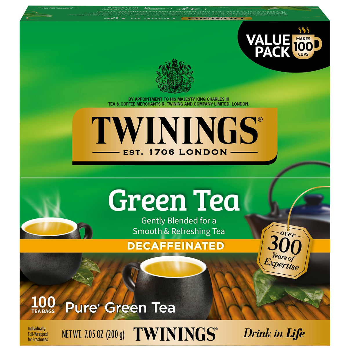 Boîte de thé vert décaféiné Twinings 100 sachets