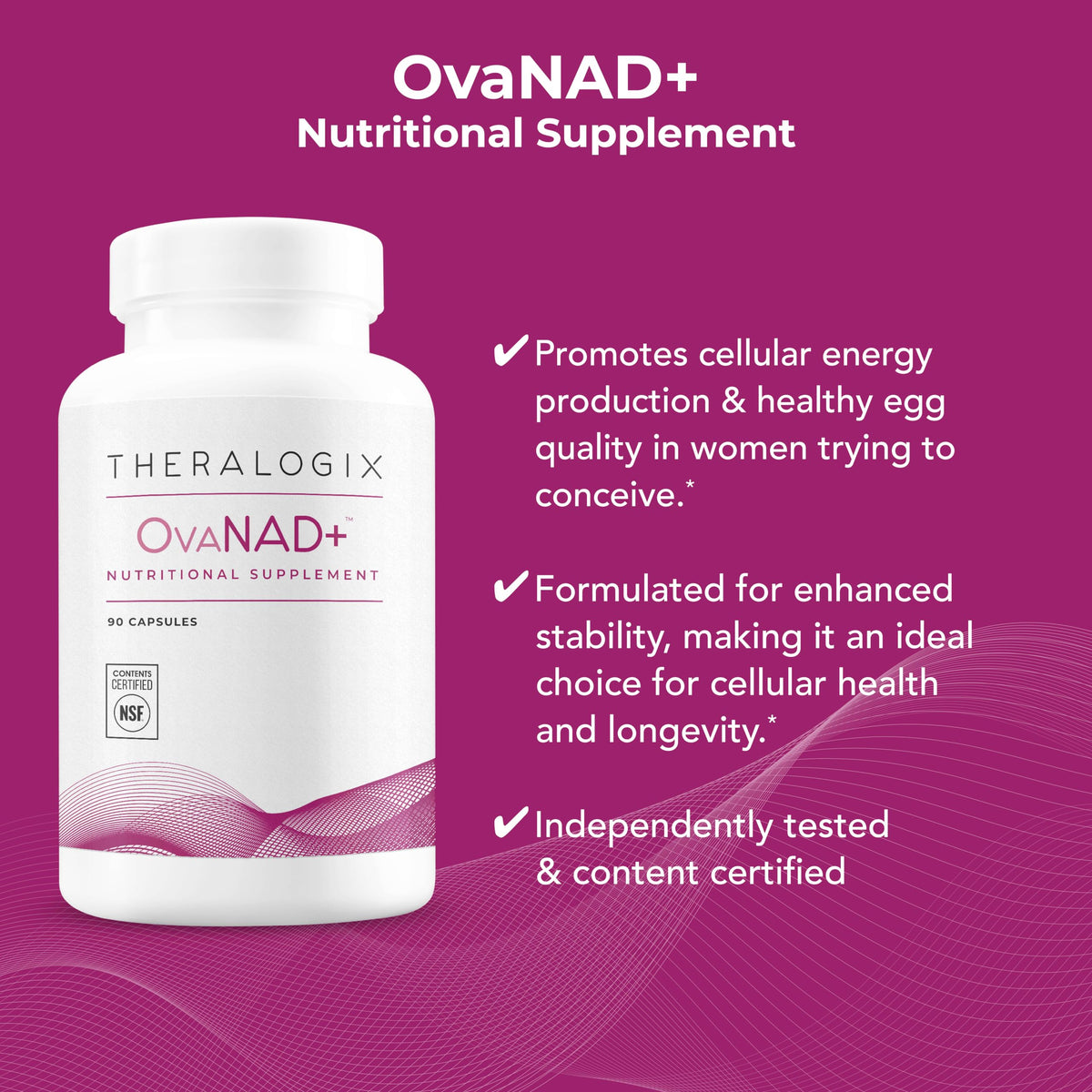 Boîte de Theralogix OvaNAD+ 100g sur fond blanc