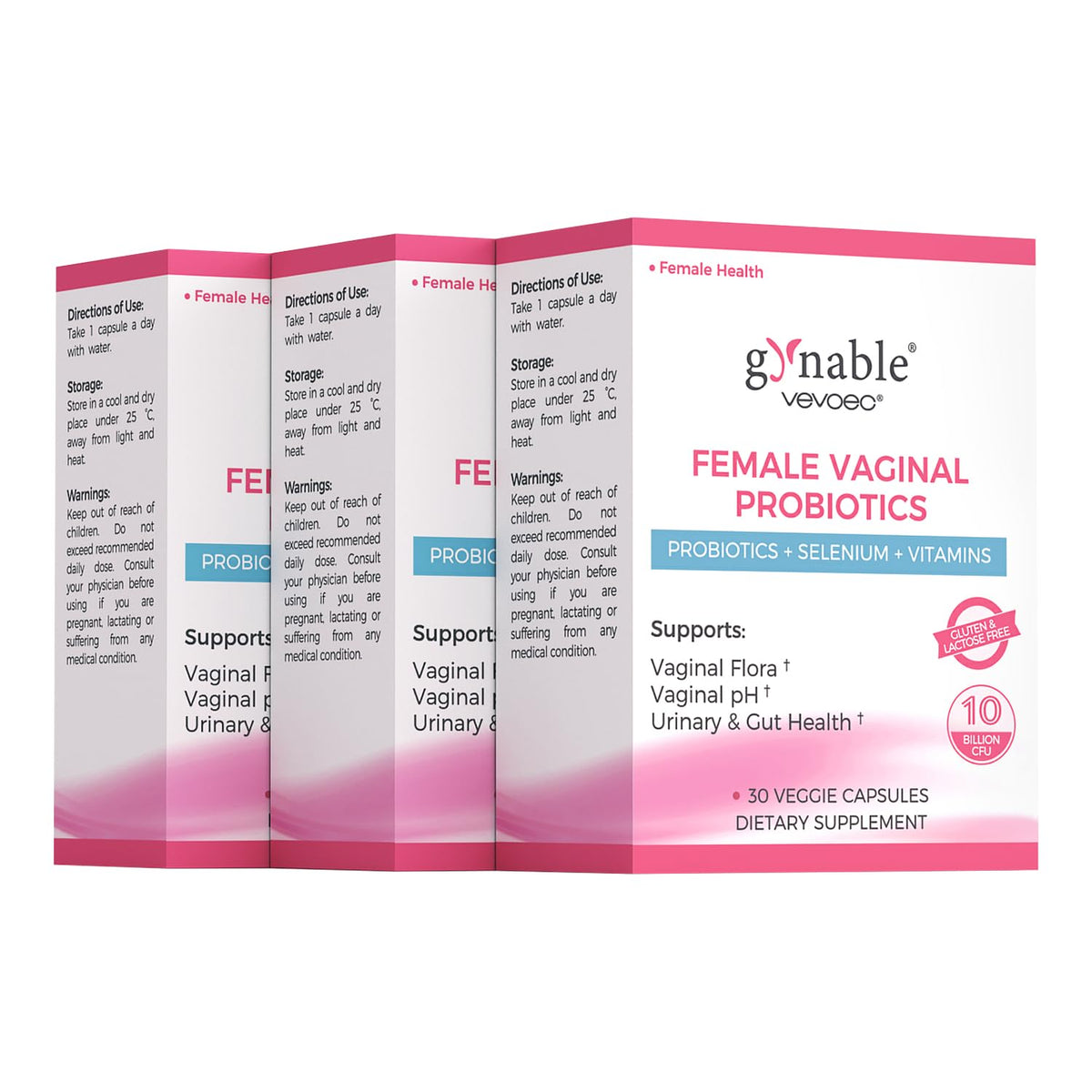 Boîte de Vevoec Gynable Probiotiques Vaginales 30 Capsules vue de face