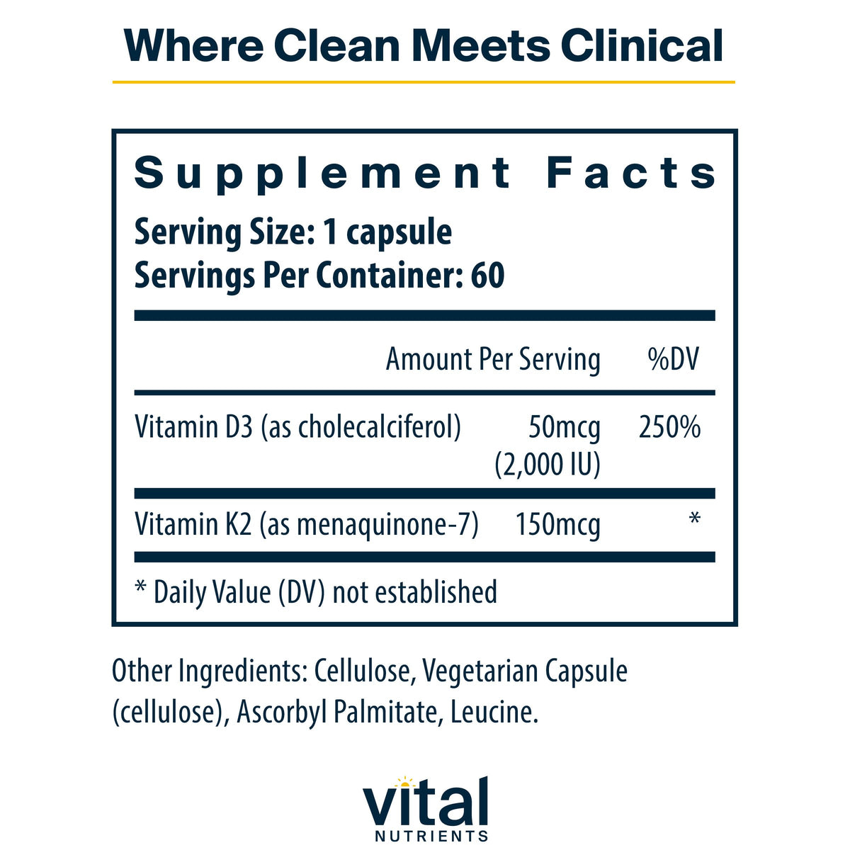 Boîte de Vital Nutrients D3 + K2 2000 UI avec étiquette visible