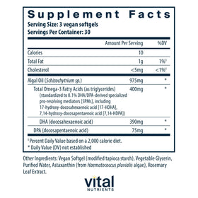 Boîte de Vital Nutrients Ultra Pure Vegan Omega SPM+ avec étiquette