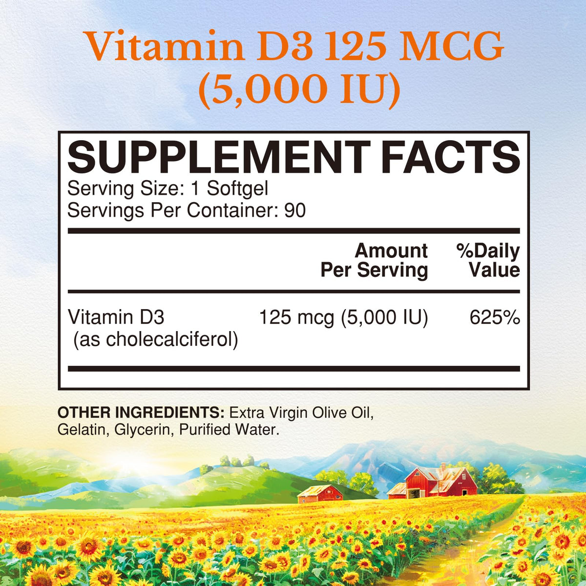 Boîte de Vitalitown Vitamine D3 125 mcg avec étiquette