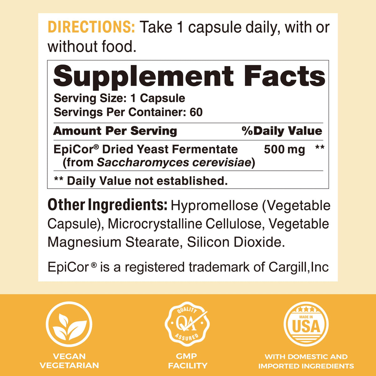 Boîte de Vitamin World EpiCor 500 mg avec capsules à l'intérieur