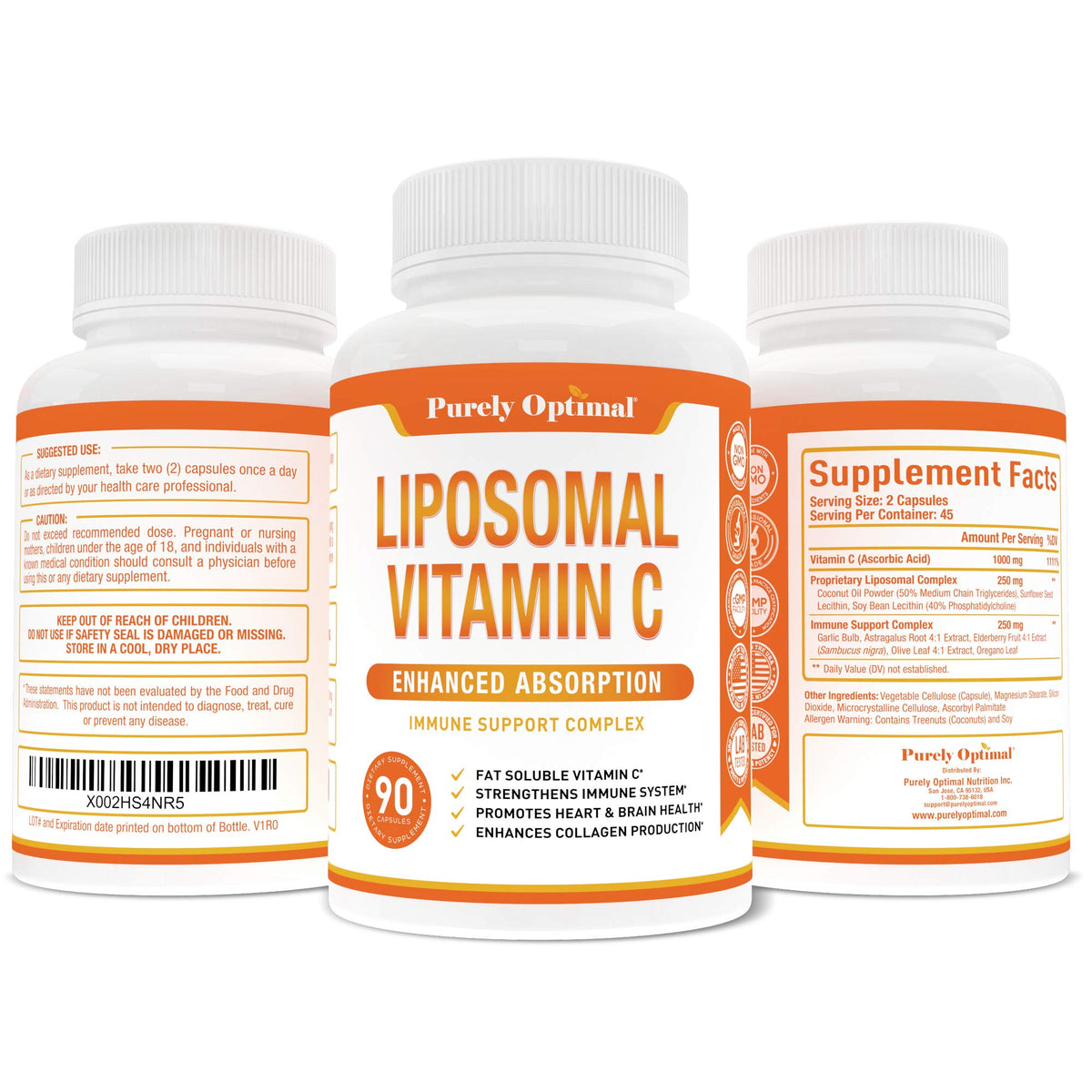 Boîte de Vitamine C Liposomal Purely Optimal avec des ingrédients naturels