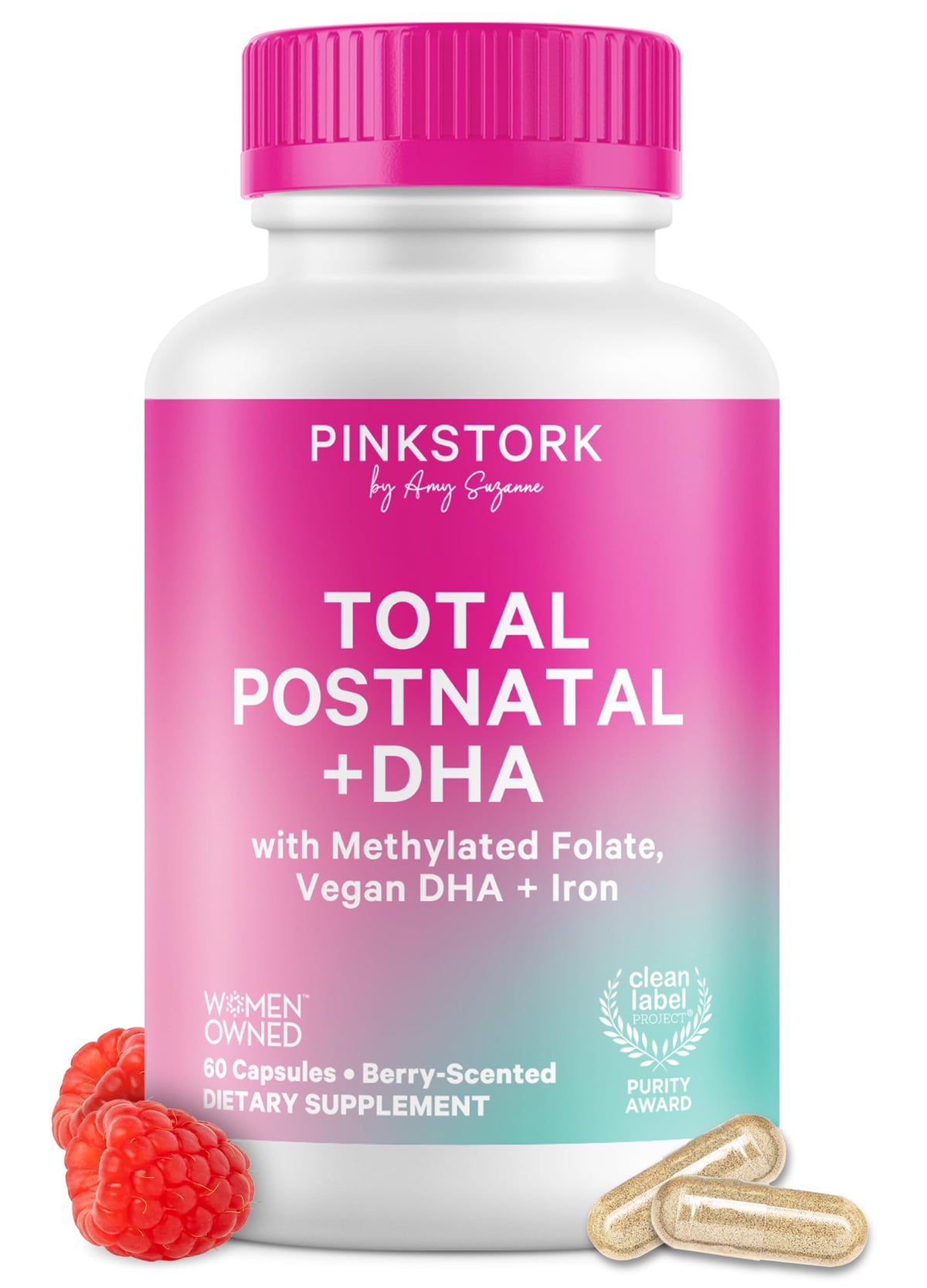 Boîte de vitamines postnatales Pink Stork 60 capsules, vue de face