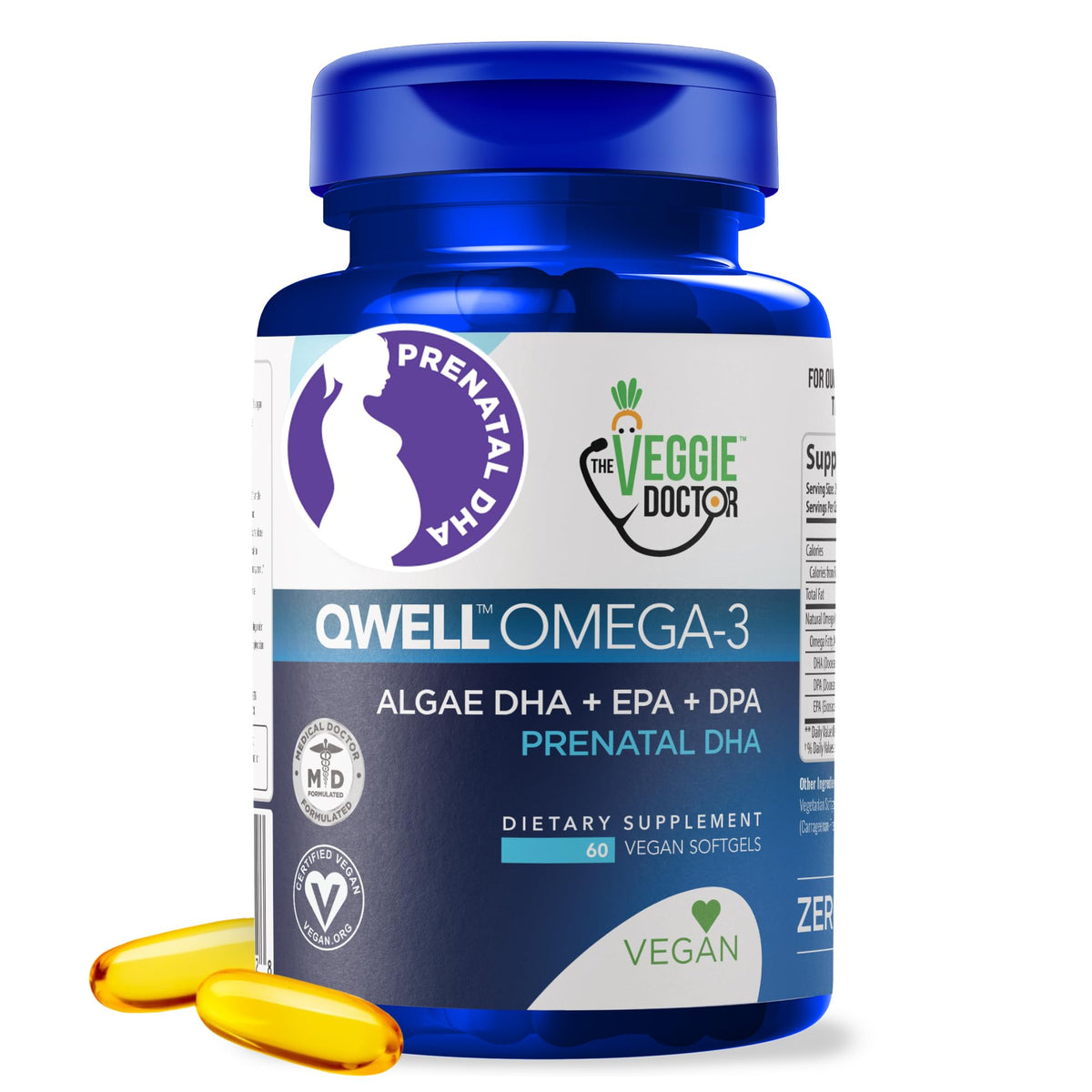 Boîte de vitamines prénatales végétales DHA 60 capsules de The Veggie Doctor