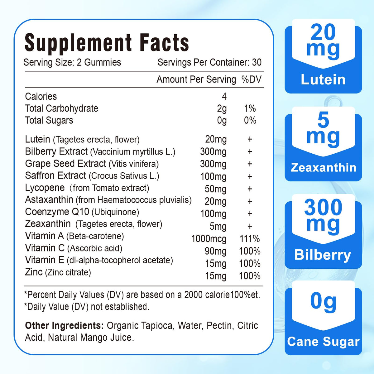 Boîte de VZOXAINS Gummies de Luthéine et Zéaxanthine ouverte
