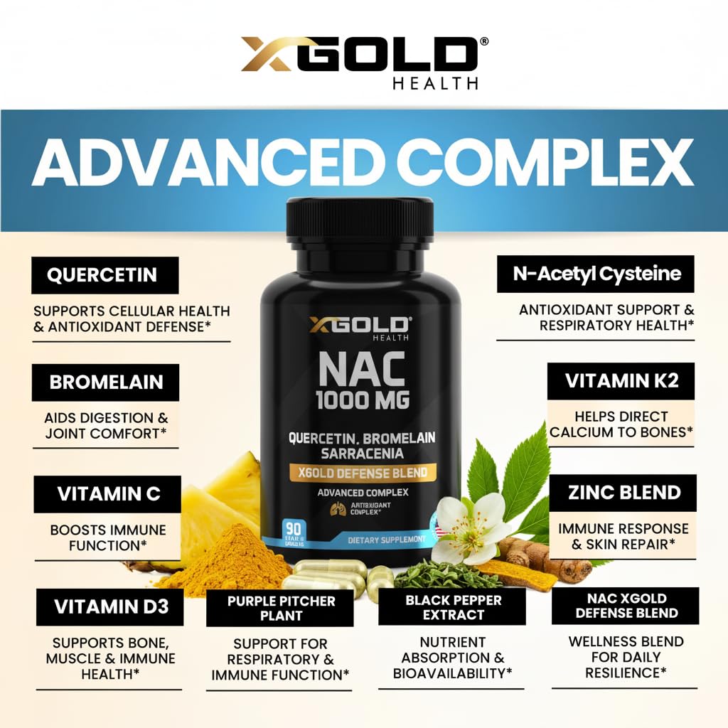 Boîte de X Gold Health NAC 1000 mg avec ingrédients listés