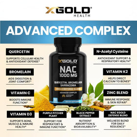 Boîte de X Gold Health NAC 1000 mg avec ingrédients listés