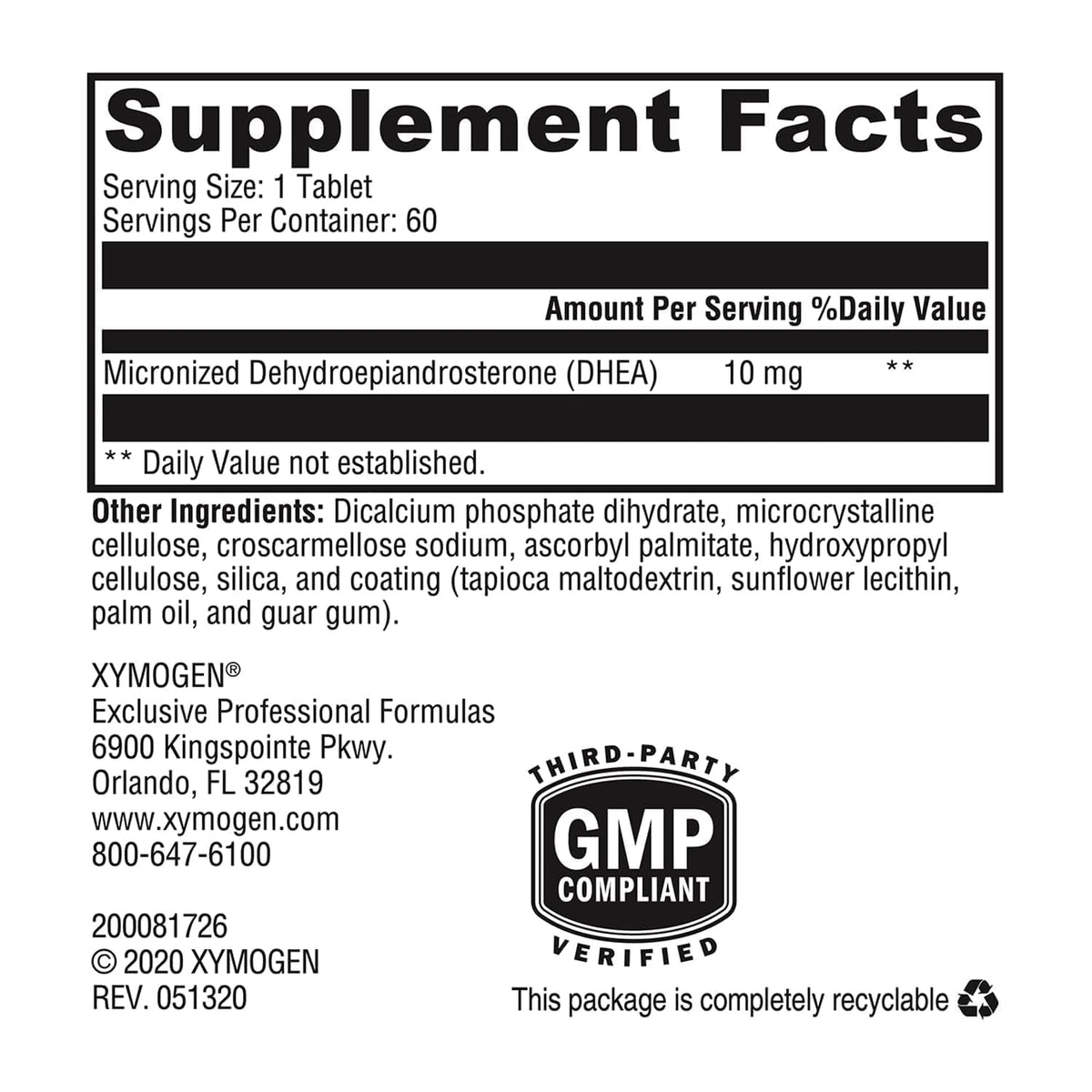 Boîte de XYMOGEN DHEA Micronisé avec étiquette