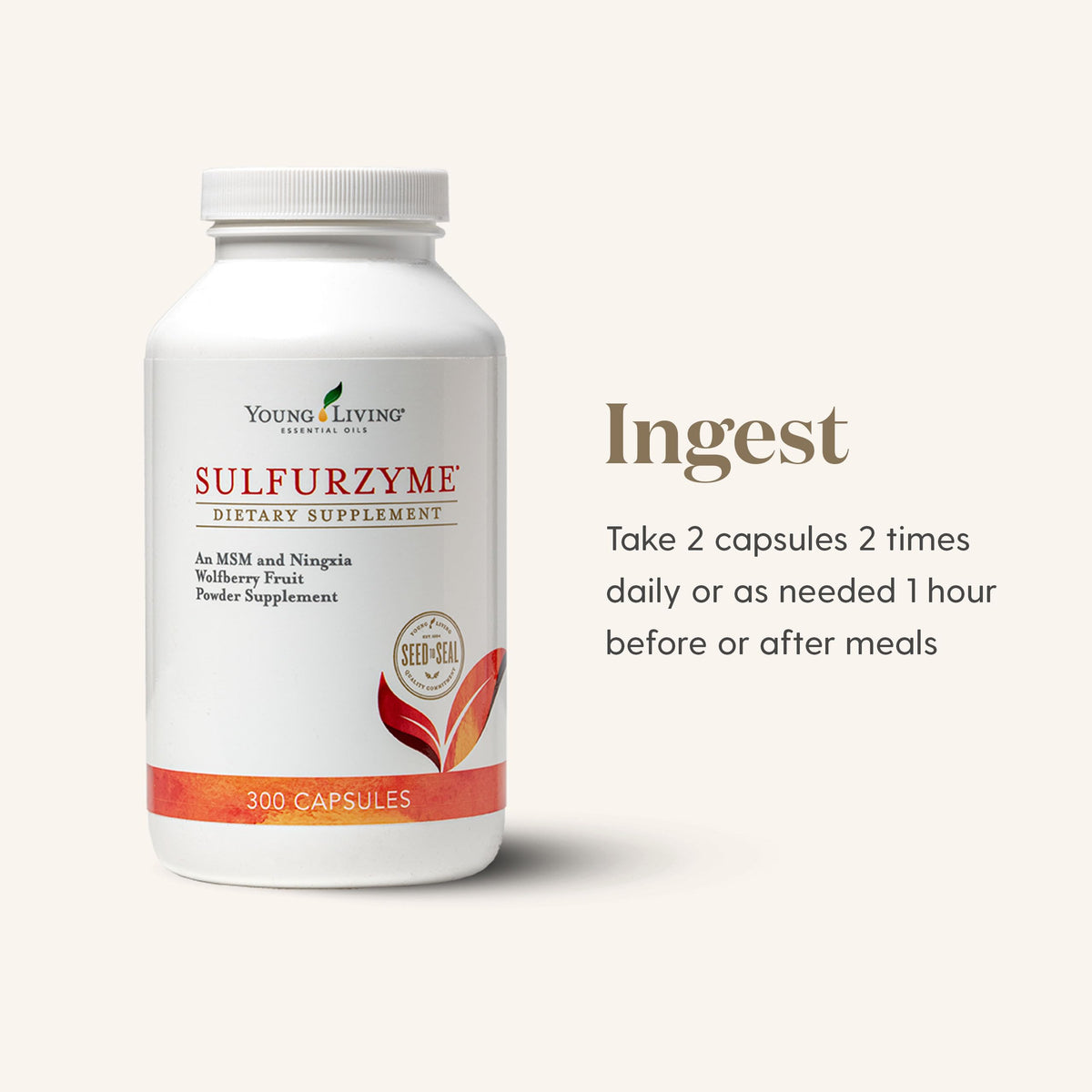 Boîte de Young Living Sulfurzyme ouverte avec capsules