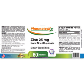 Boîte de Zinc Gluconate 25 mg de PHARMATECH vue de face
