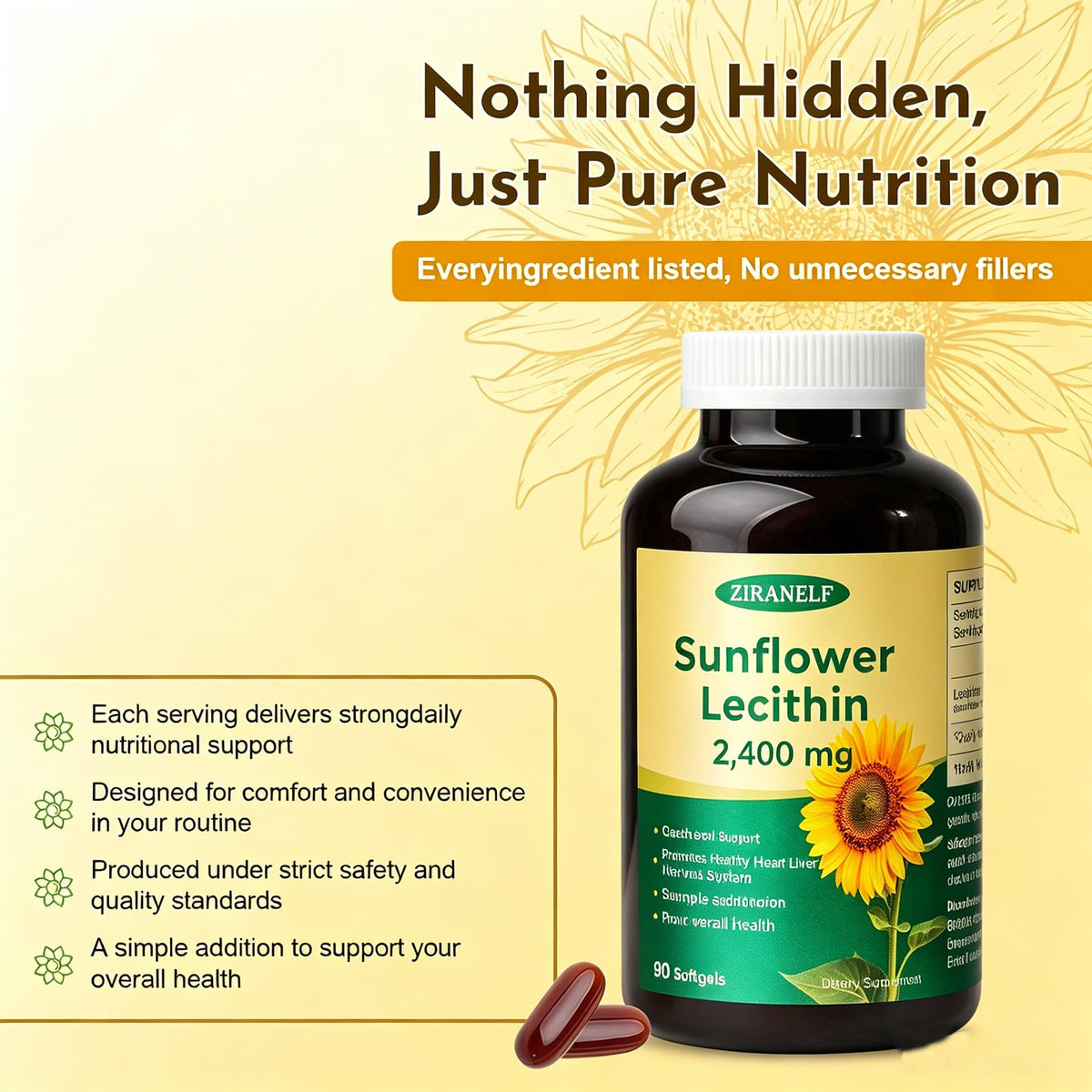 Boîte de ZiranElf Lecithine de Tournesol 2400mg sur une table
