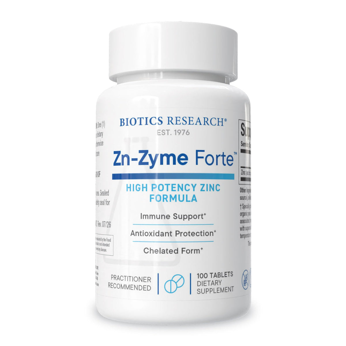 Boîte de Zn-Zyme Forte de BIOTICS RESEARCH contenant 100 comprimés