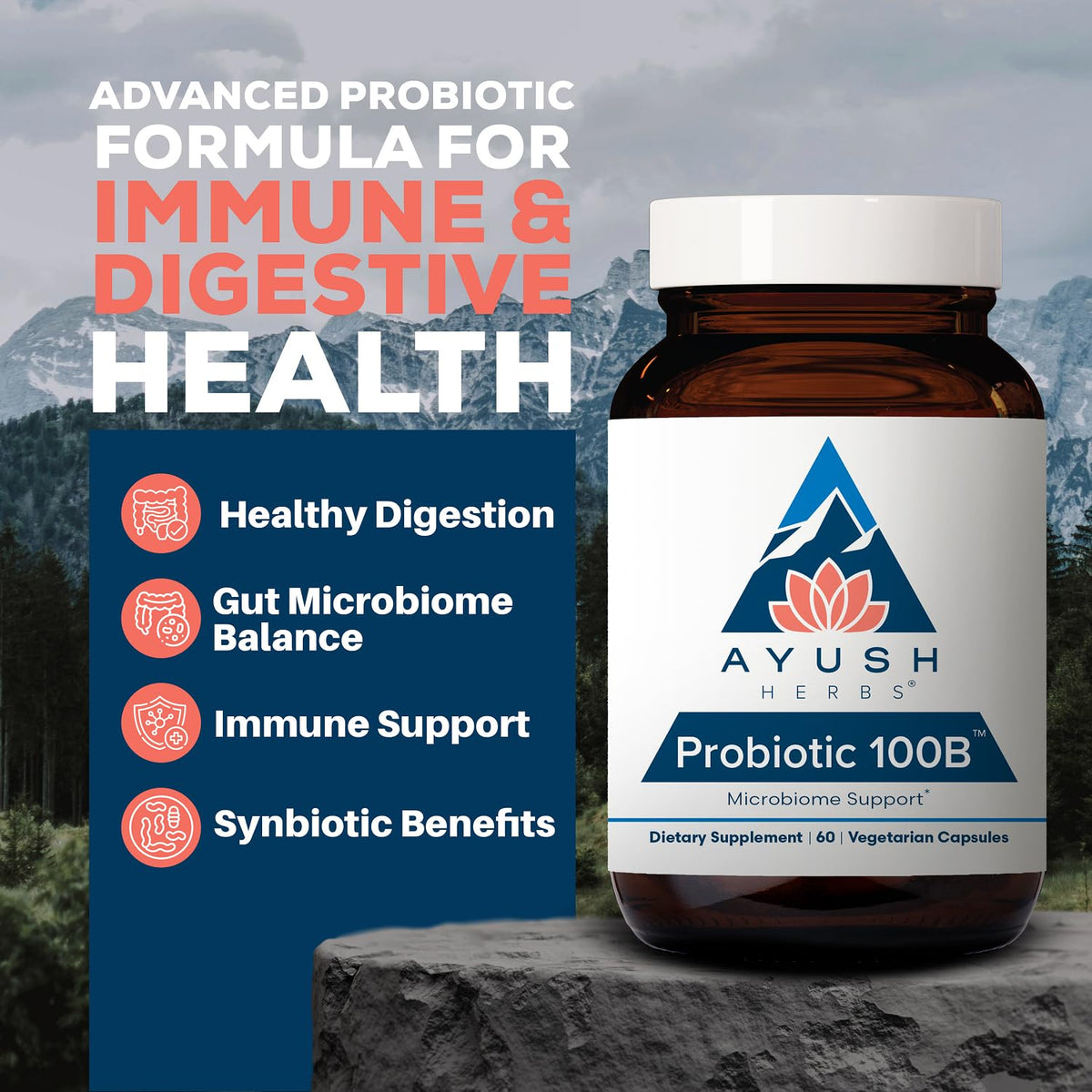 Boîte des capsules Ayush Herbs Probiotic 100B