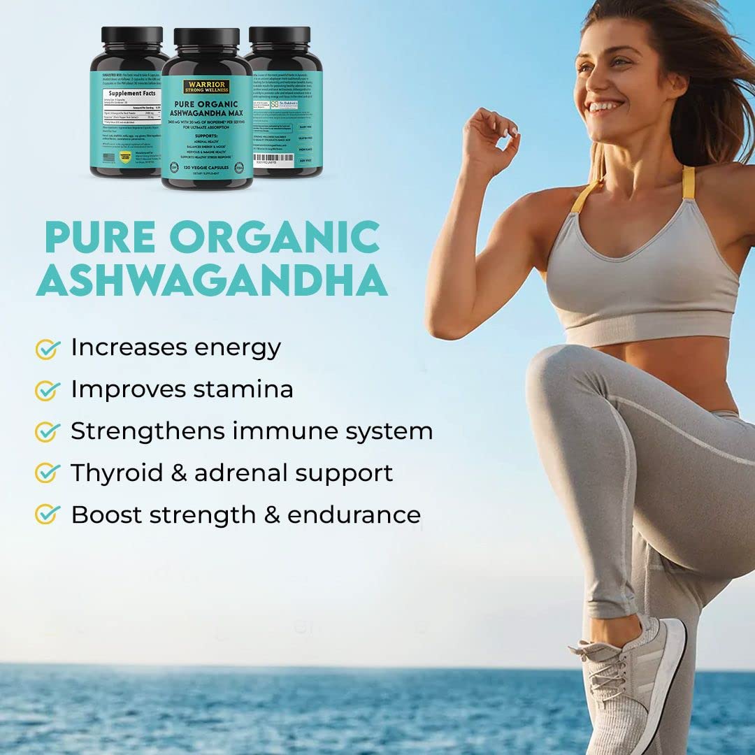 Boîte des capsules d'Ashwagandha bio Warrior Strong Wellness ouverte
