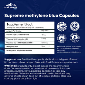 Boîte des capsules de bleu de méthylène PURE HEALTH MAX