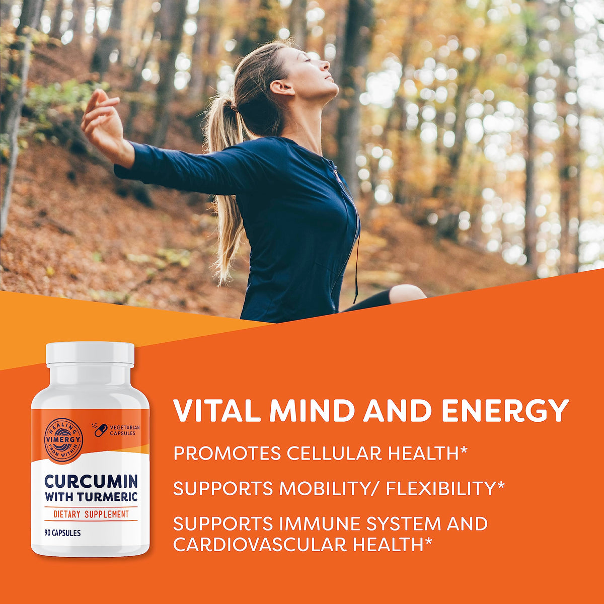 Boîte des capsules de curcumin Vimergy avec informations nutritionnelles