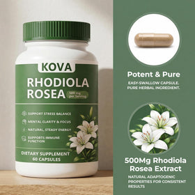 Boîte des capsules KOVA de Rhodiola Rosea sur une table