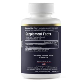 Boîte des capsules véganes V-Glucosamine de Paradise Herbs, vue latérale