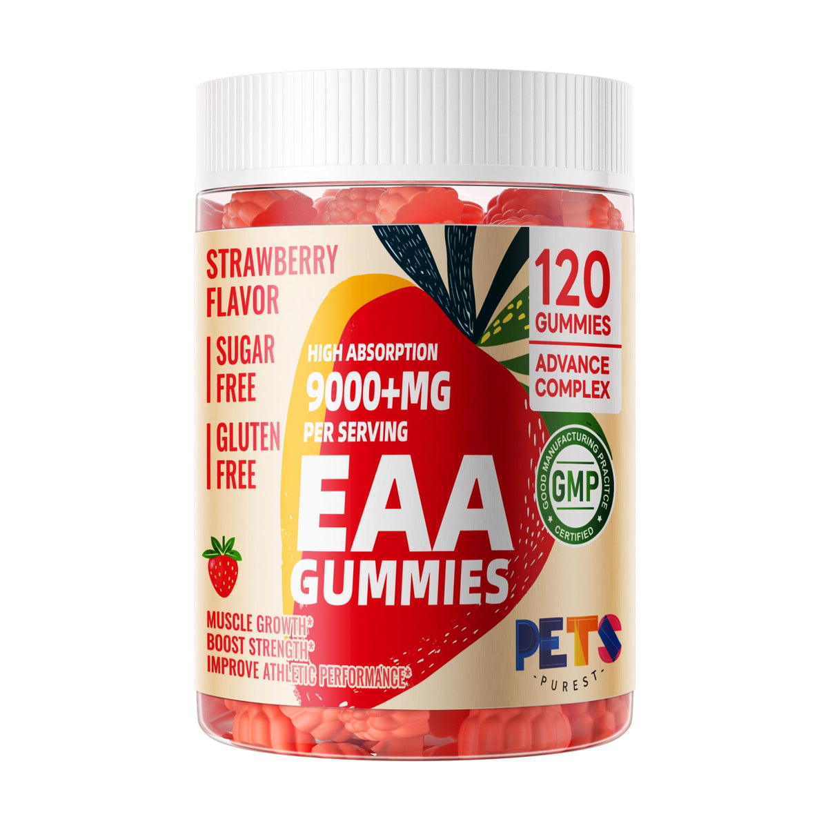 Boîte des EAA Gummies Pets Purest avec étiquette explicative