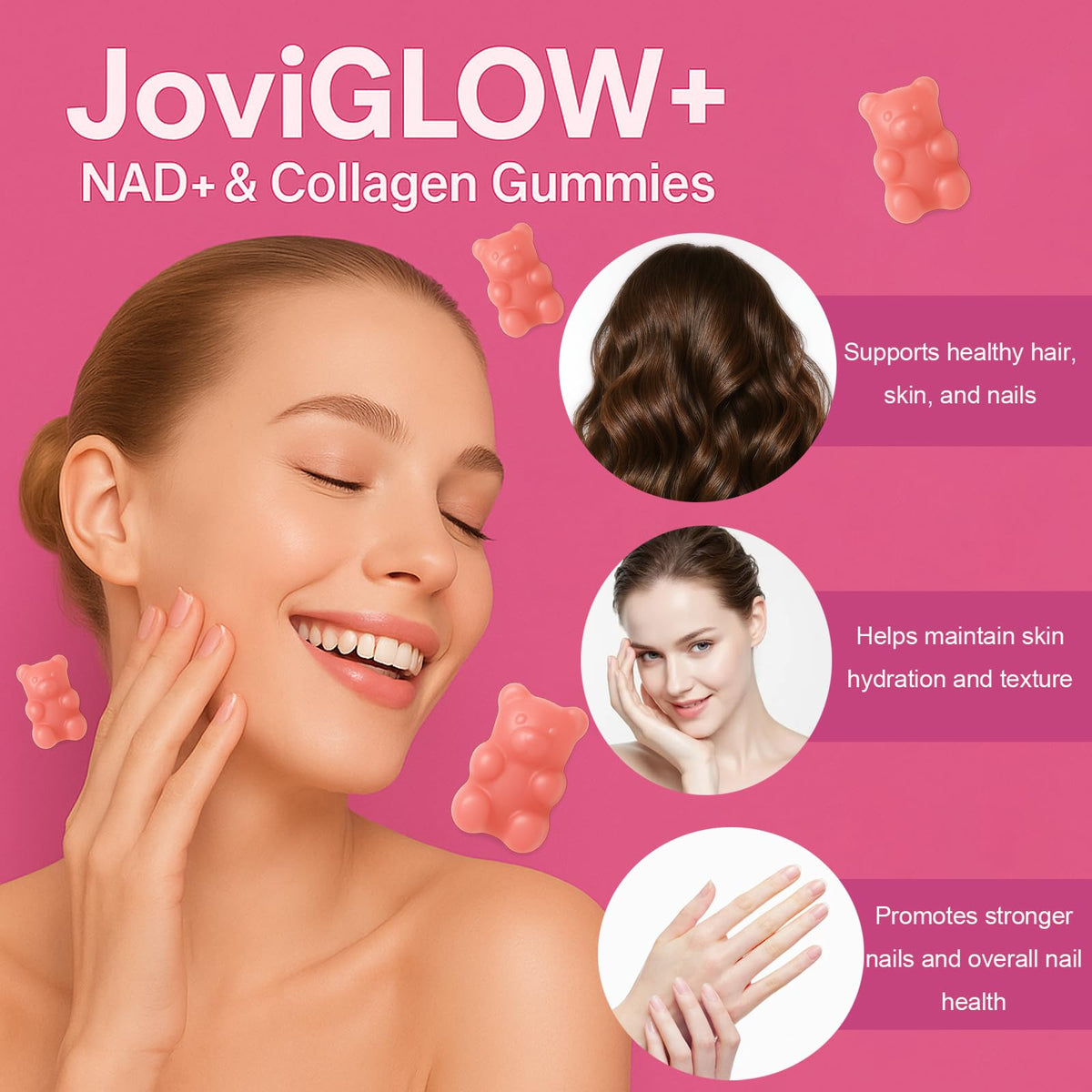 Boîte des gummies Jovi Glow montrant la composition