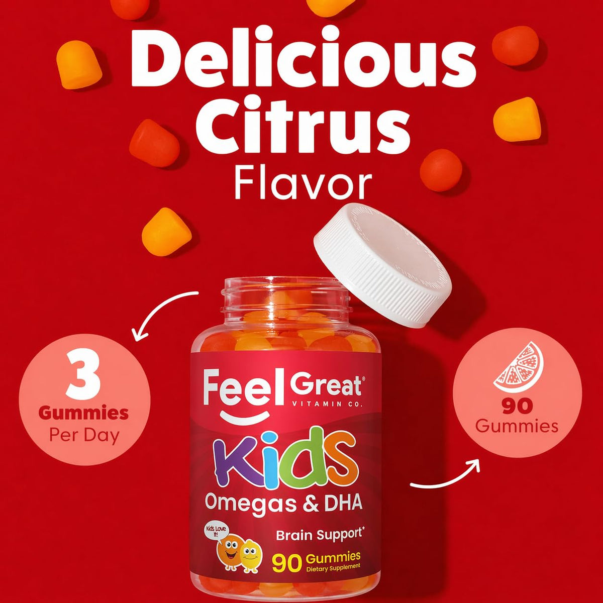 Boîte des gummies Omega 3 DHA de The Feel Great Vitamin Company