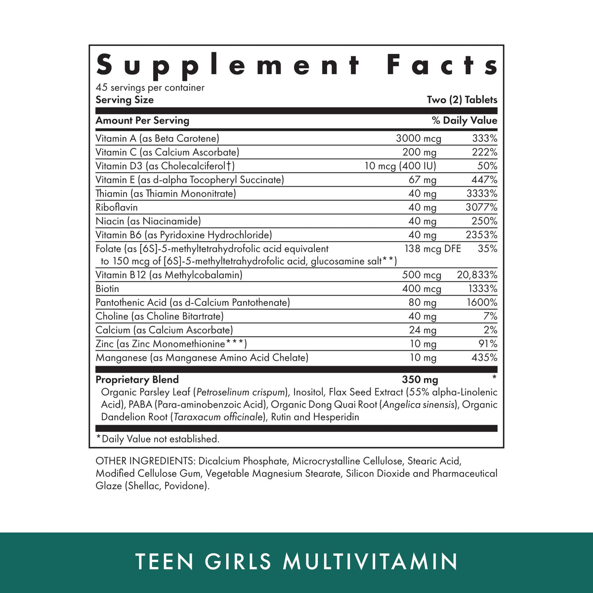 Boîte des Multivitamines MICHAEL'S pour adolescentes, vue de côté