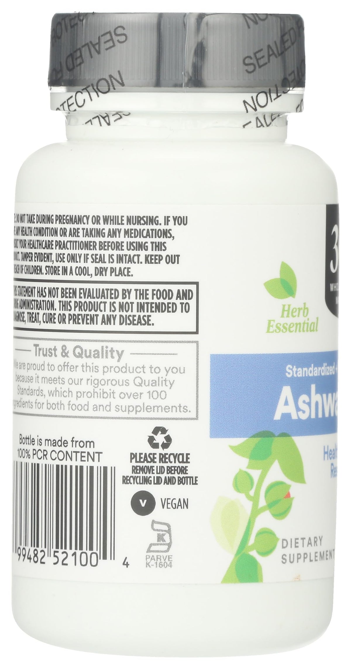 Boîte du complément Ashwagandha avec dimensions 9,9 × 5 × 4,7 cm