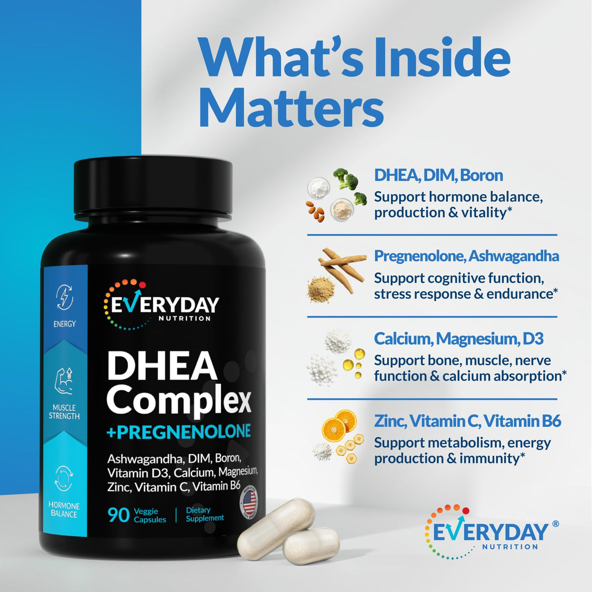 Boîte du complément DHEA Micronisé 200mg d'EVERYDAY NUTRITION