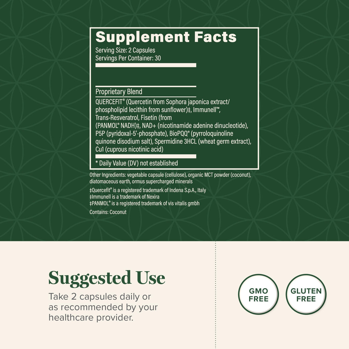 Boîte du complément NAD+ Global Healing Center avec informations nutritionnelles