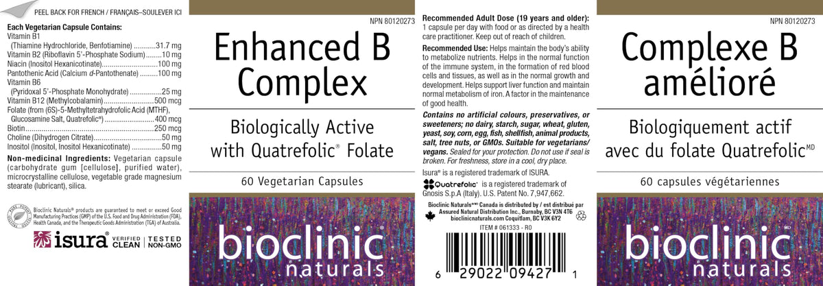 Boîte du Complexe B Amélioré de Bioclinic Naturals, vue de dessus
