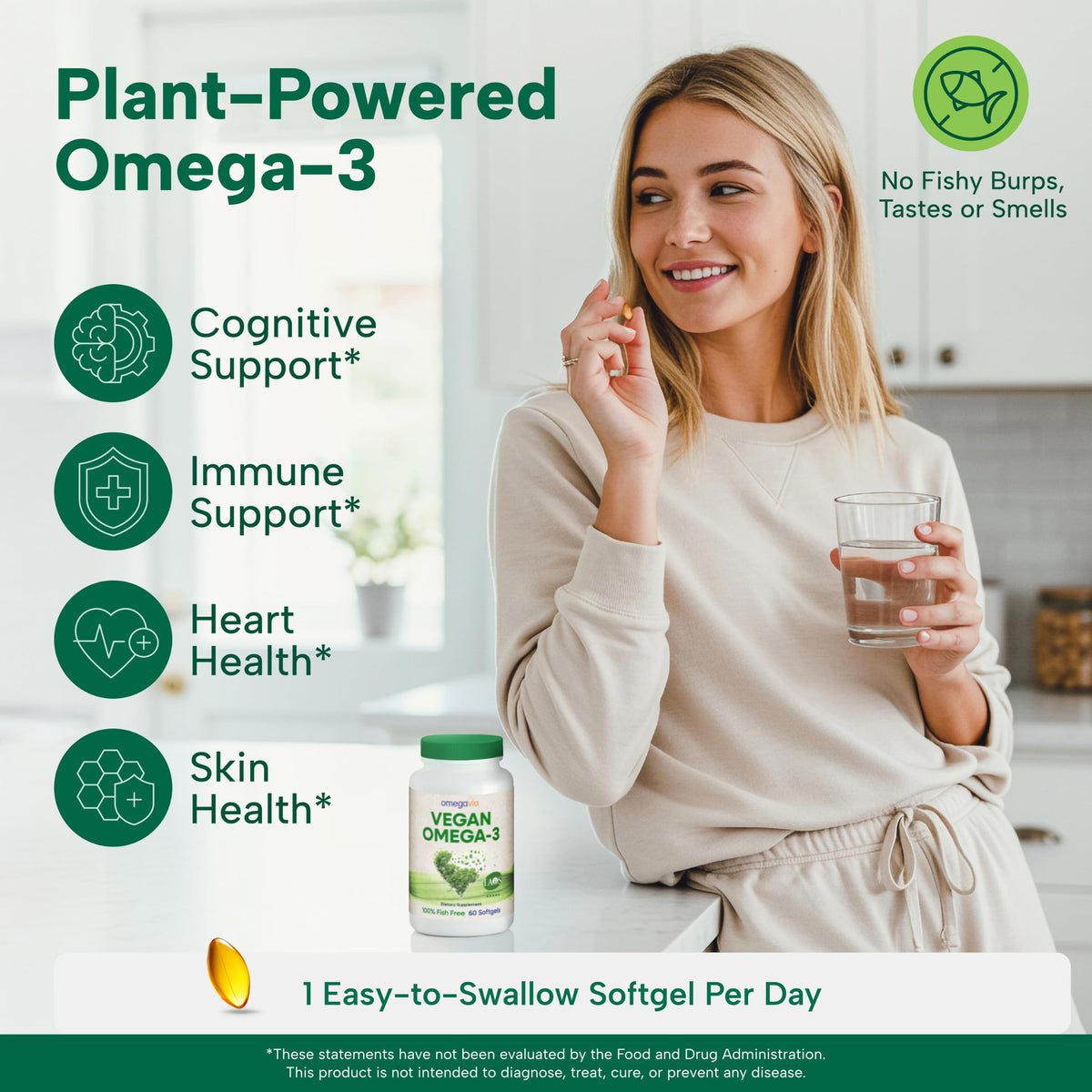 Boîte OmegaVia Omega 3 Végétalien avec 60 gélules