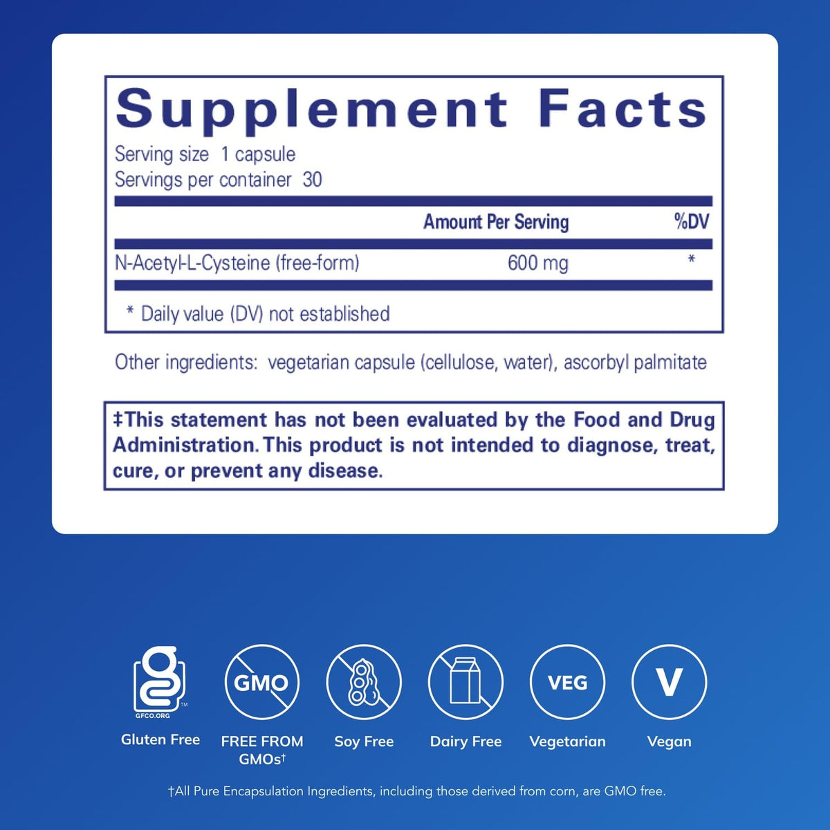 Boîte Pure Encapsulations NAC 600 mg contenant 30 capsules