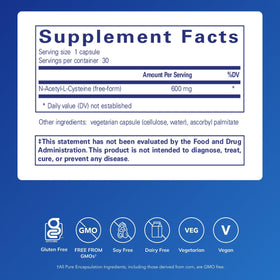 Boîte Pure Encapsulations NAC 600 mg contenant 30 capsules