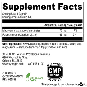 Boîte XYMOGEN K-Mg Citrate 60 capsules vue supérieure