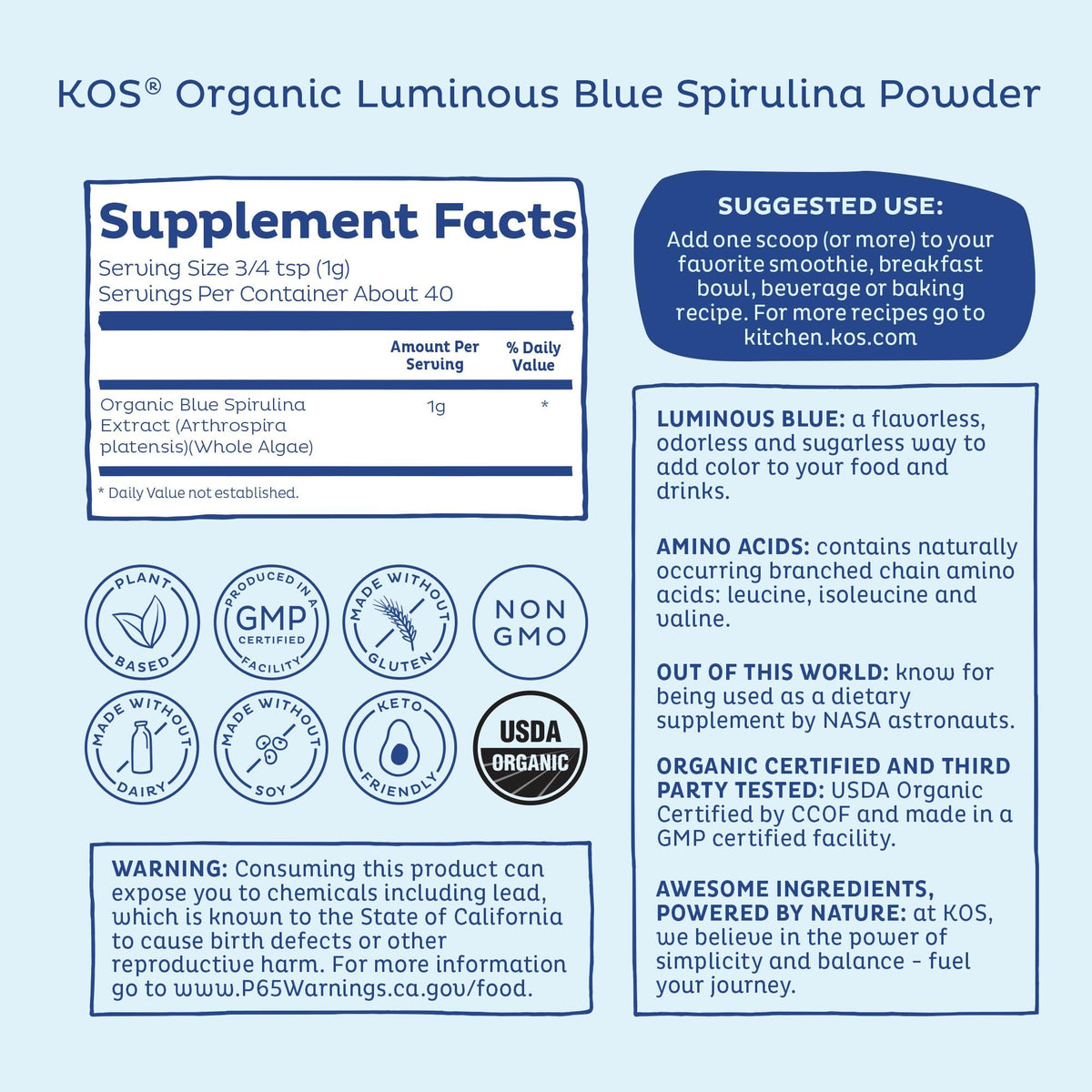 Bol d'açaï avec spiruline bleue KOS ajouté