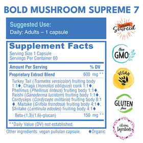 Bold Botanica Formule 7 Champignons flacon ouvert avec capsules