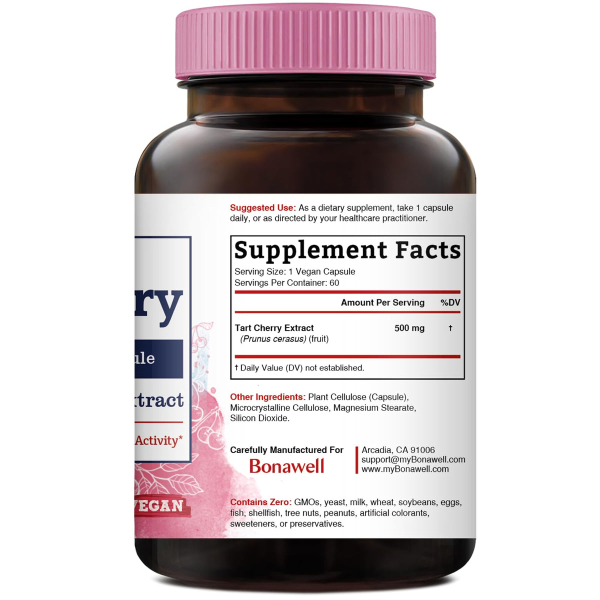 Bonawell Capsules Cerise Acide Urique 500mg - vue arrière de l'emballage