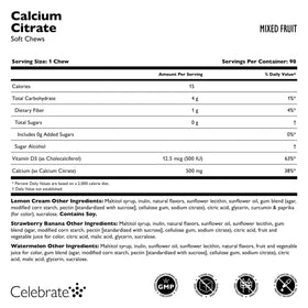 Bonbon à mâcher Calcium Citrate 500mg Celebrate en gros plan