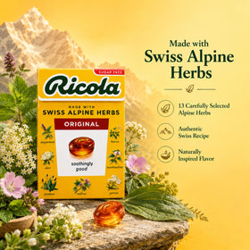 Bonbon aux herbes Ricola sur fond blanc