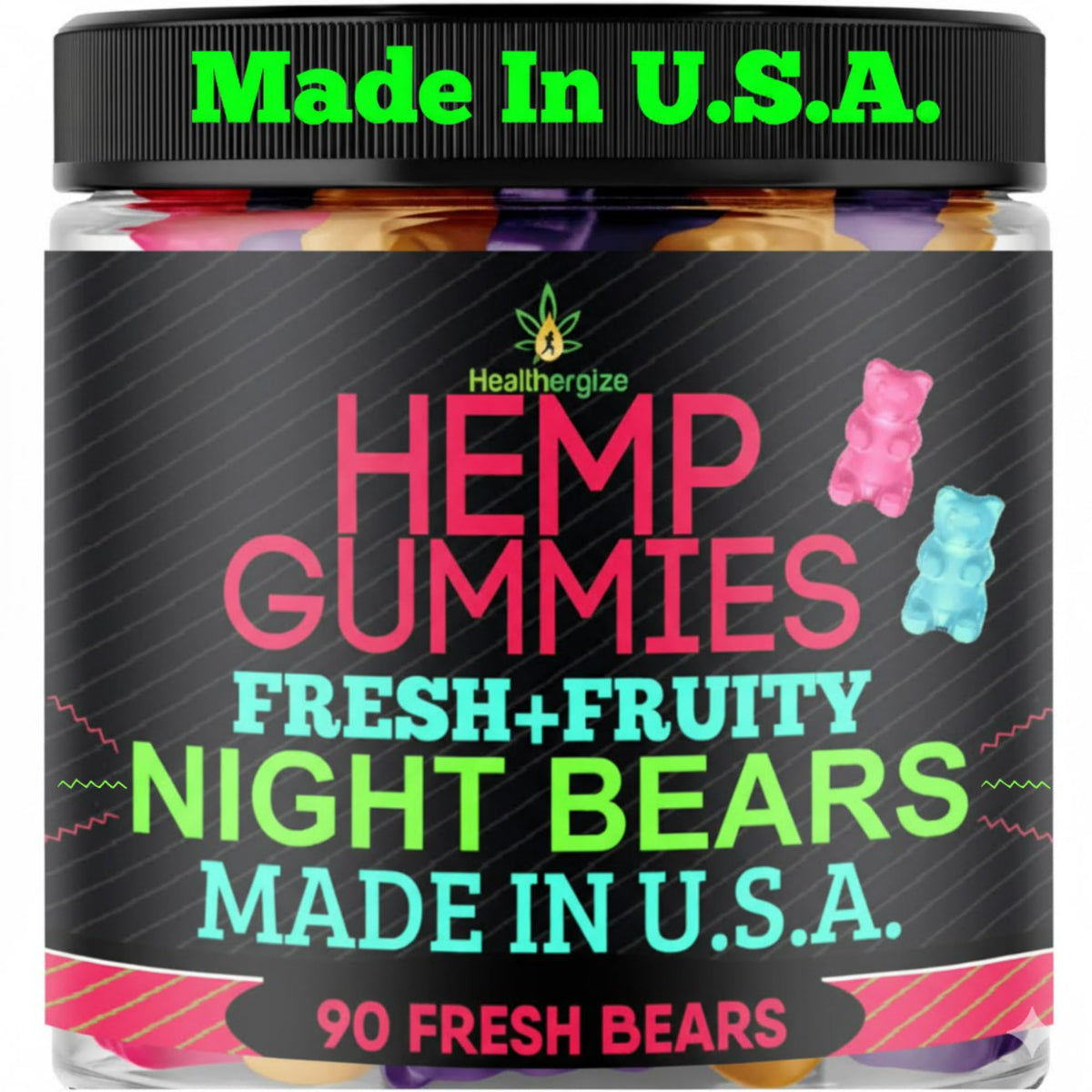 Bonbons au chanvre Healthergize 90 gummies en vue de face