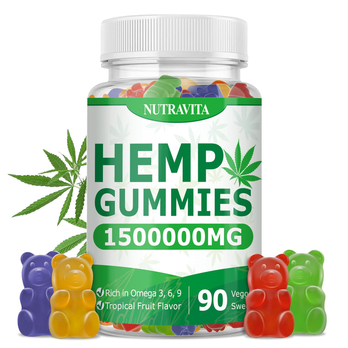 Bonbons au chanvre Nutravita, 90 gummies en emballage