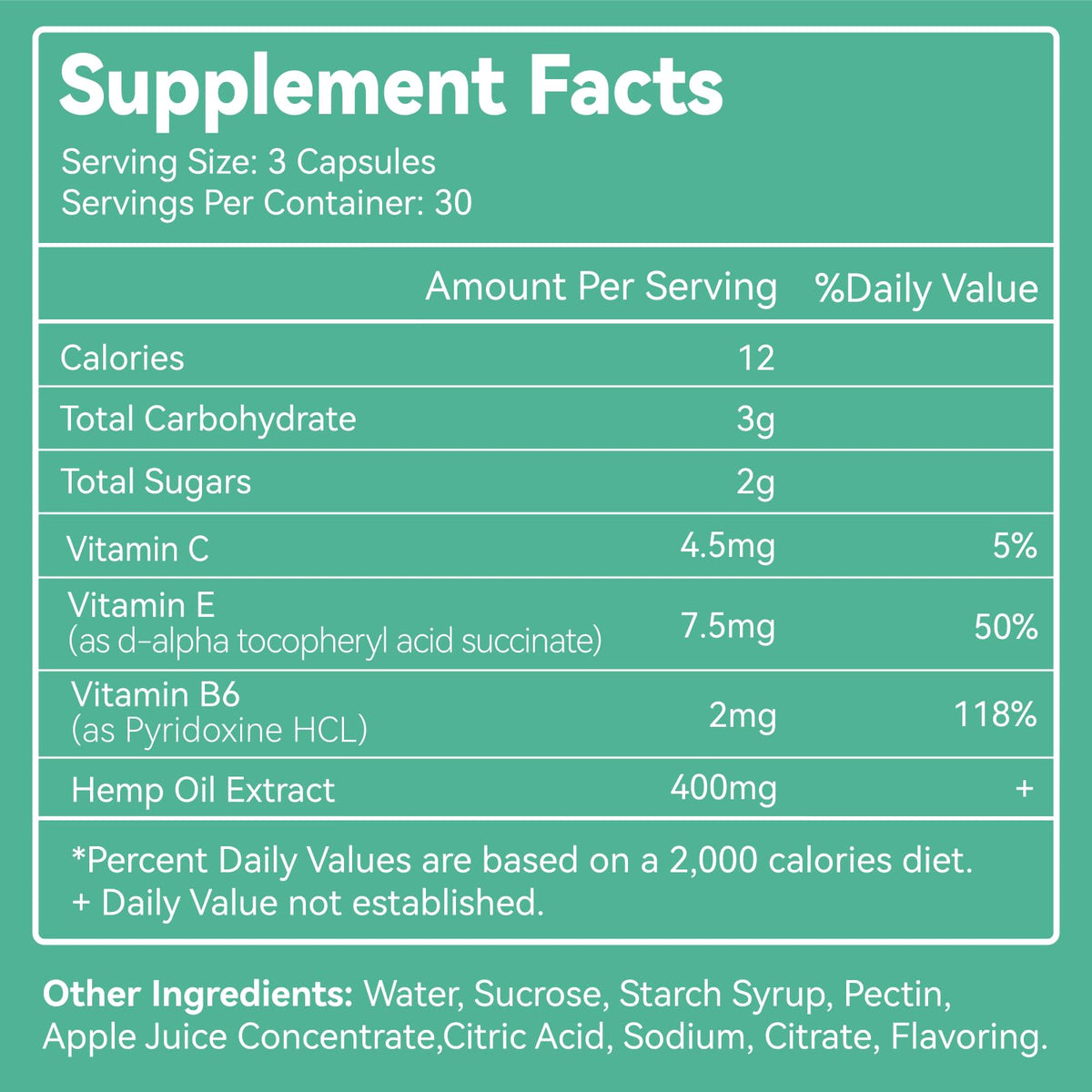 Bonbons au chanvre SmildeHeal vue arrière avec informations nutritionnelles