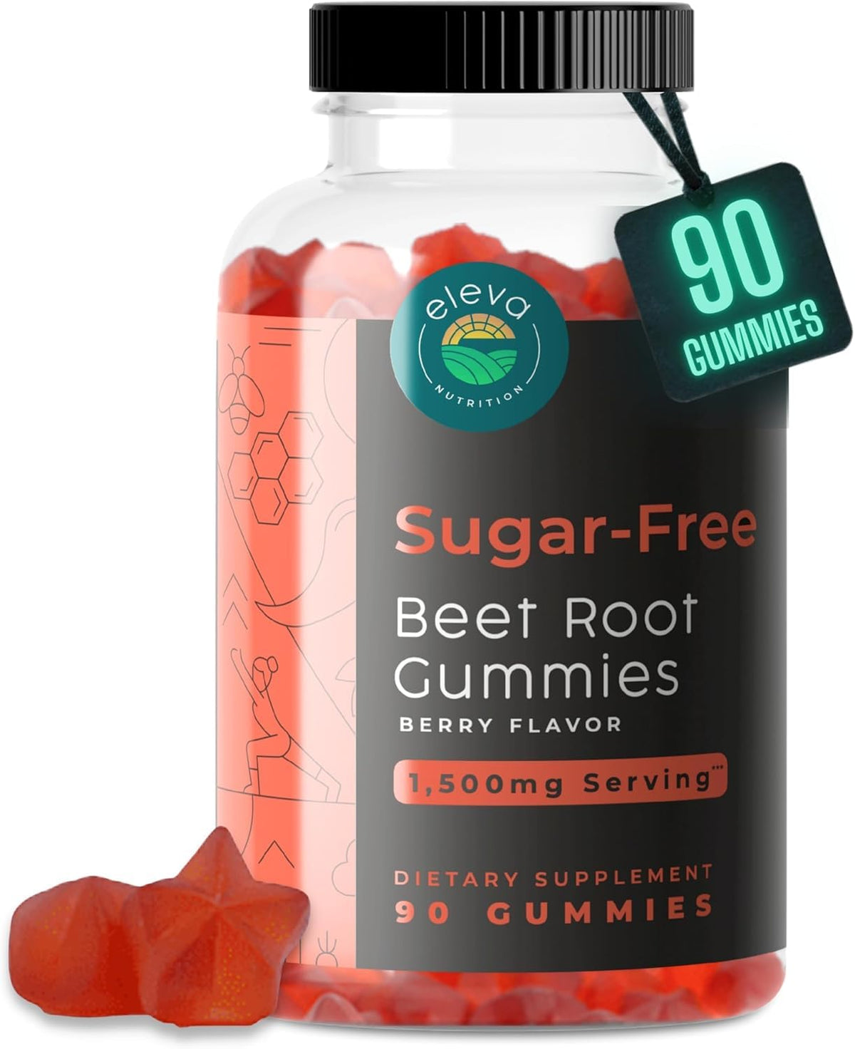 Bonbons de betterave Eleva Nutrition, bouteille de 90 gommes
