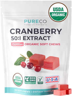Bonbons de canneberge biologiques PURE CO, sachet avant