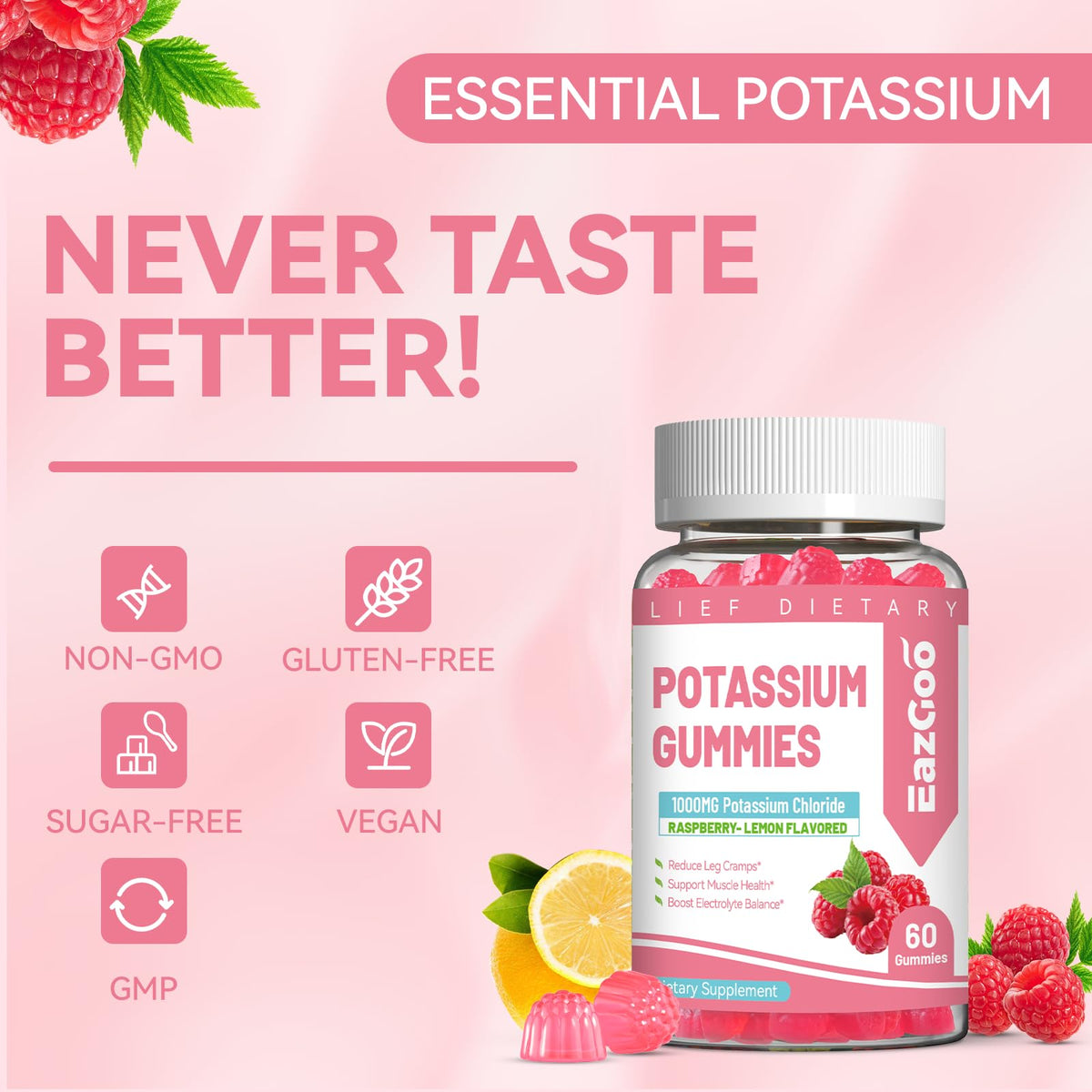 Bonbons de potassium EAZGOO 1000mg prise en main pour démonstration