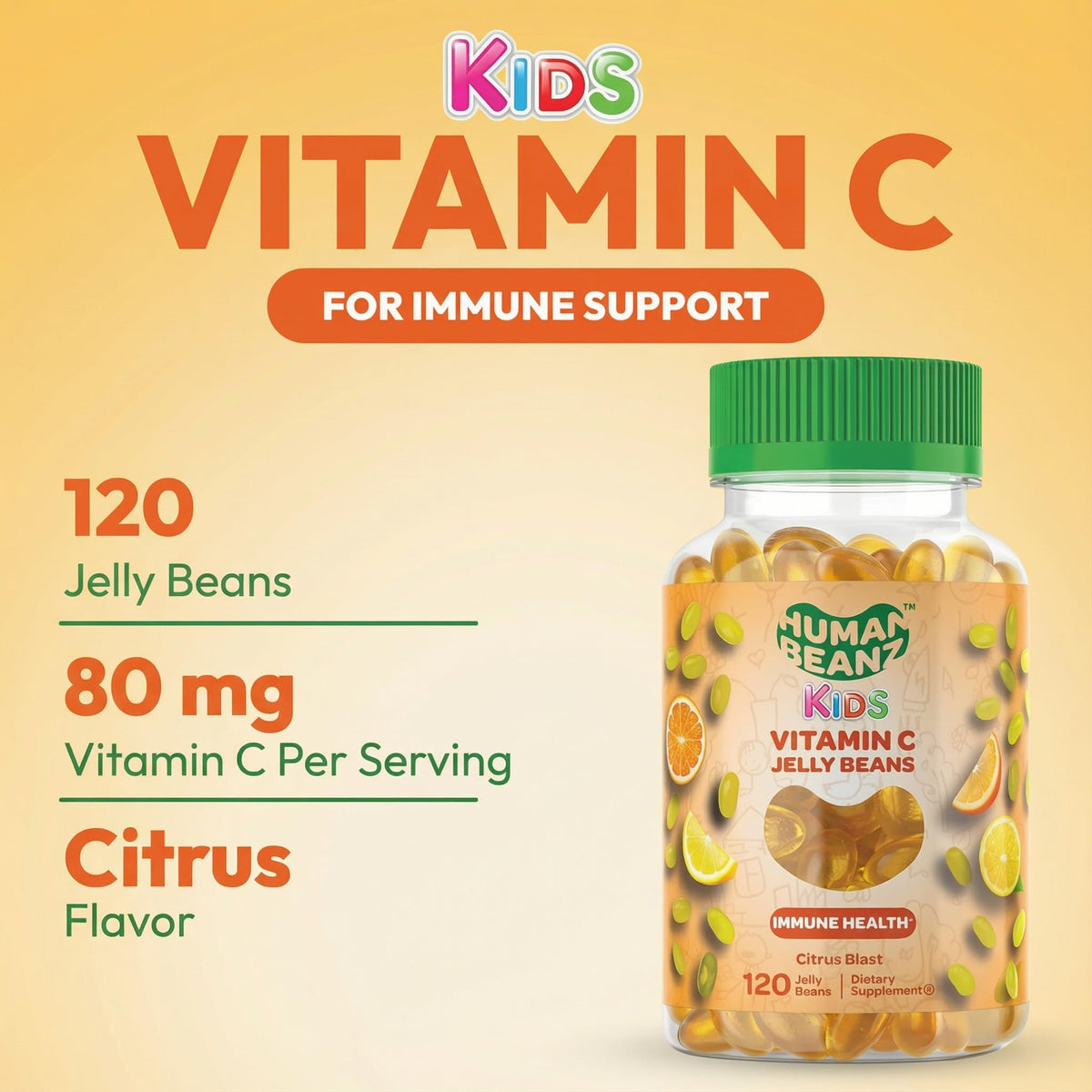 Bonbons gélifiés à la vitamine C Human Beanz, vue de côté