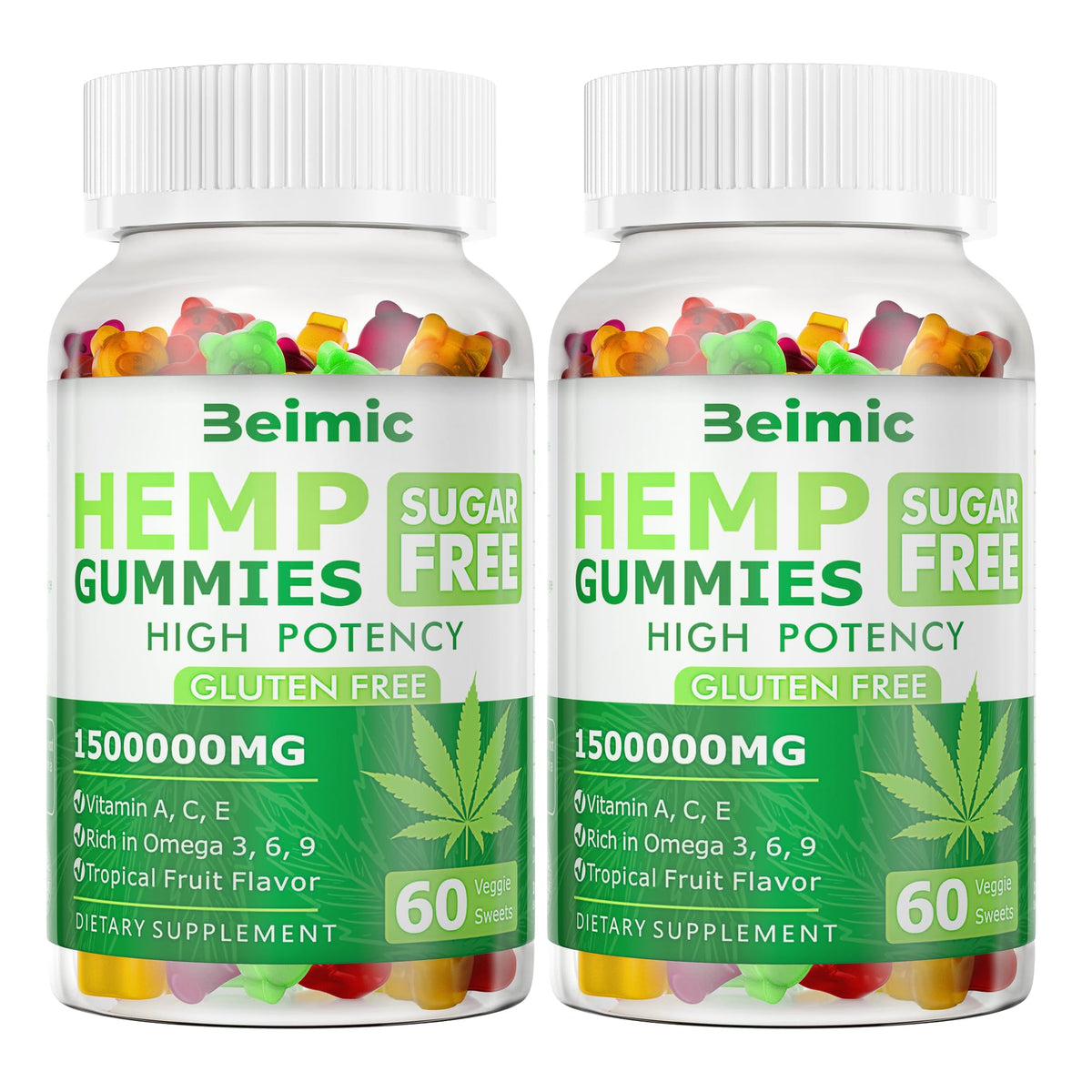Bonbons gélifiés au chanvre BEIMIC, flacon de 60 gummies vue de face